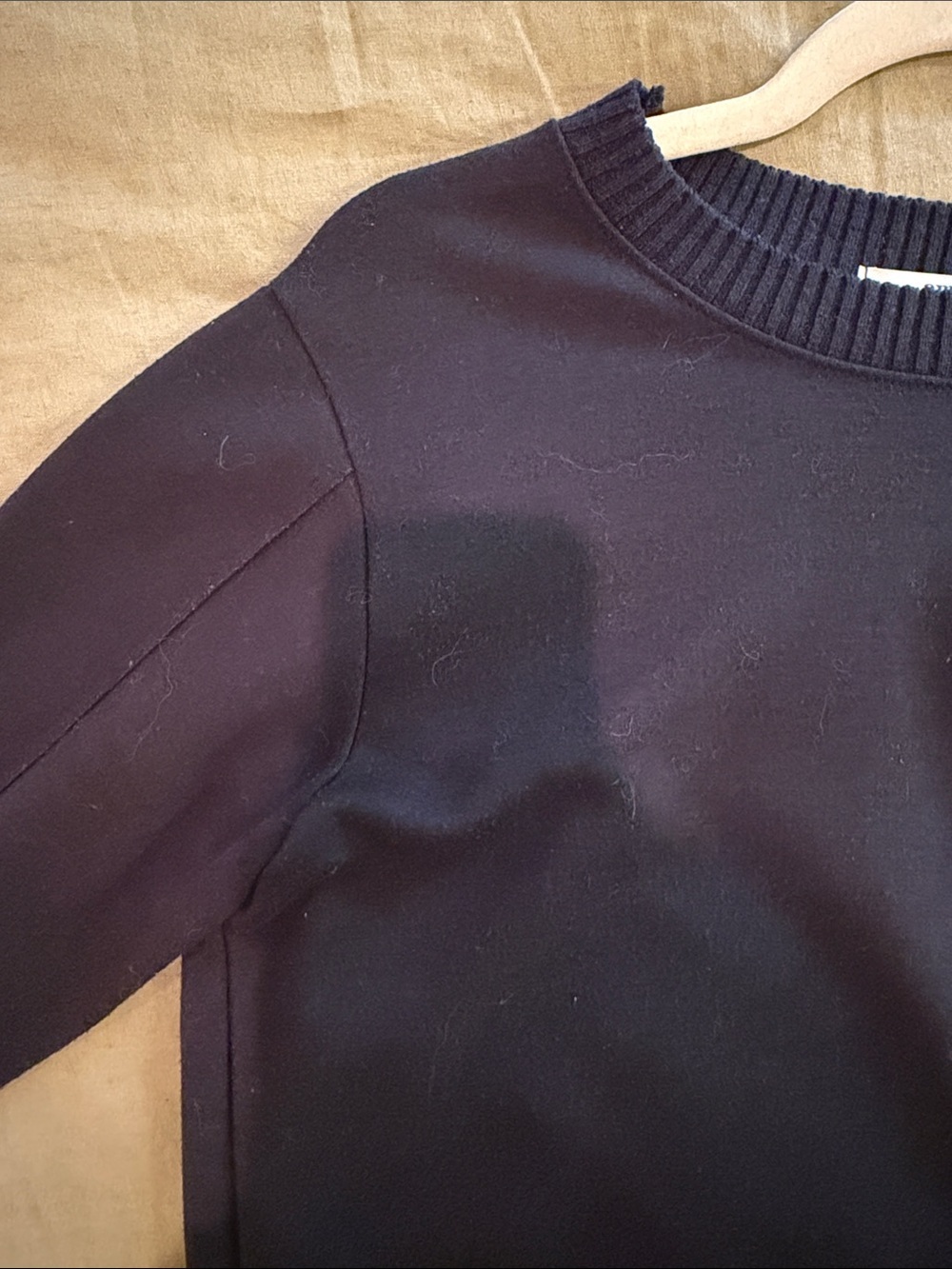 Ami Black Ribbed-Neck Black Crew Sweater Dress with White Accent at the Hem - Picture 6 of 10